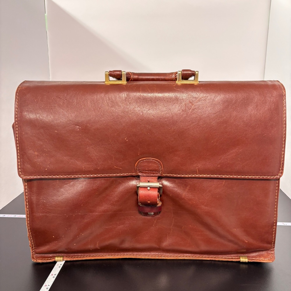 Mens‎ Leather Briefcase Large Brown Made in Italy Vintage Satchel Attache Career